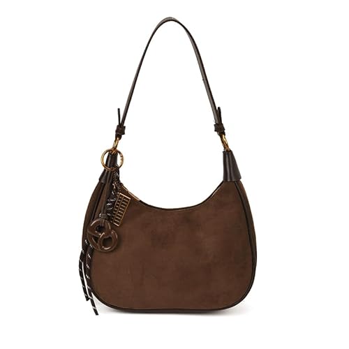 GSenhui Wildleder Handtasche Klein Hobo Schultertasche Elegant Y2K Halbmond Umhängetasche Frauen mit Anhänger, Suede Shoulder Bag Vintage für Reisen von GSenhui