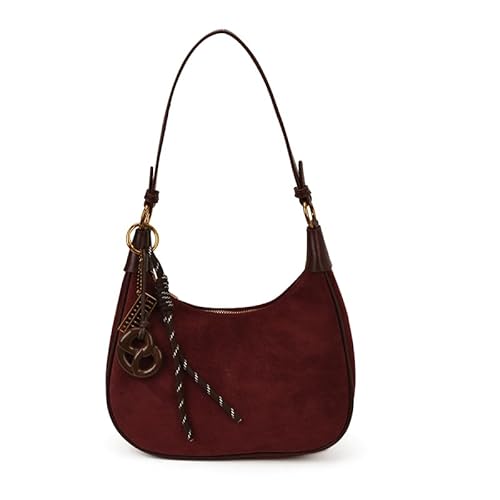 GSenhui Wildleder Handtasche Klein Hobo Schultertasche Elegant Y2K Halbmond Umhängetasche Frauen mit Anhänger, Suede Shoulder Bag Vintage für Reisen von GSenhui