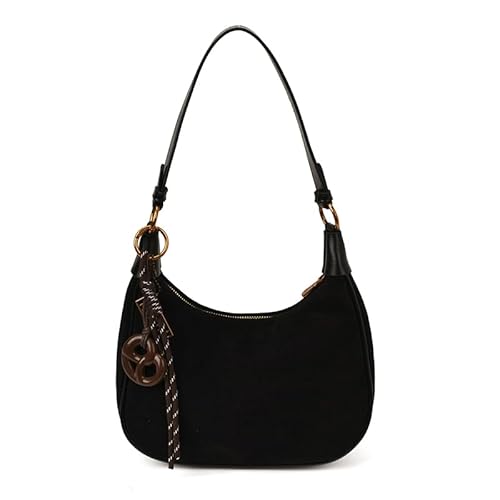 GSenhui Wildleder Handtasche Klein Hobo Schultertasche Elegant Y2K Halbmond Umhängetasche Frauen mit Anhänger, Suede Shoulder Bag Vintage für Reisen von GSenhui