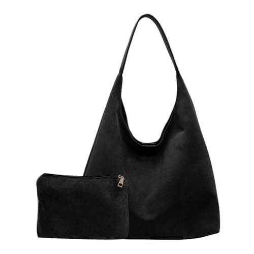 GSenhui Wildleder Hobo Bag Damen Slouchy Tote Bag Schultertasche mit Reißverschluss, Suede Handtasche Vintage Tragetasche Shopper Umhängetasche für Arbeit Reisen von GSenhui