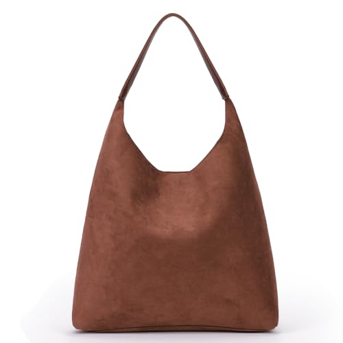 GSenhui Wildleder Tote Bag Groß Shopper Tasche Damen Handtasche Hobo Bag Uni Tasche Slouchy Bag Schultertasche Gross Shoulder Bag Handbags Braun von GSenhui