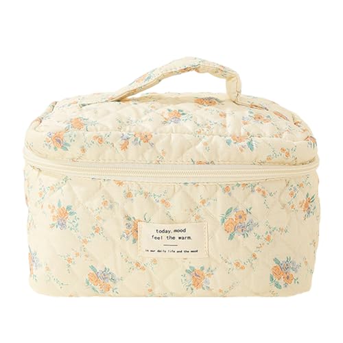 Reise Kosmetiktasche Kulturtasche Damen, Gesteppte Kulturbeutel Damen mit Schön Blumenmuster, Kosmetiktasche Groß Kapazität, Make up Bag Waschtasche Tragbare für Mädchen Kinder von GSenhui