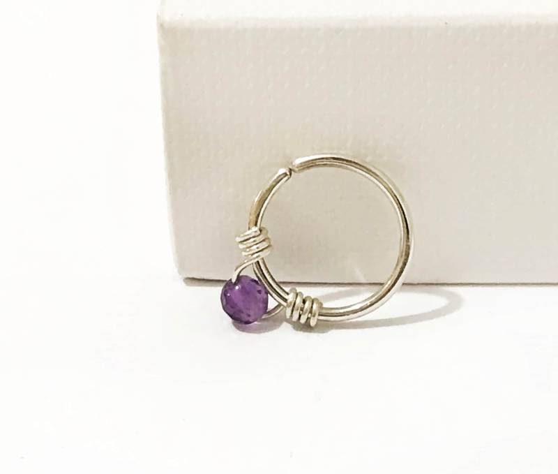 Amethyst Septum Ring, Wählen Sie Edelstein Perle, Boho Nasenring, Nasenring Hoop, Daith Ohrring, Tragus Hoop von GSminimal