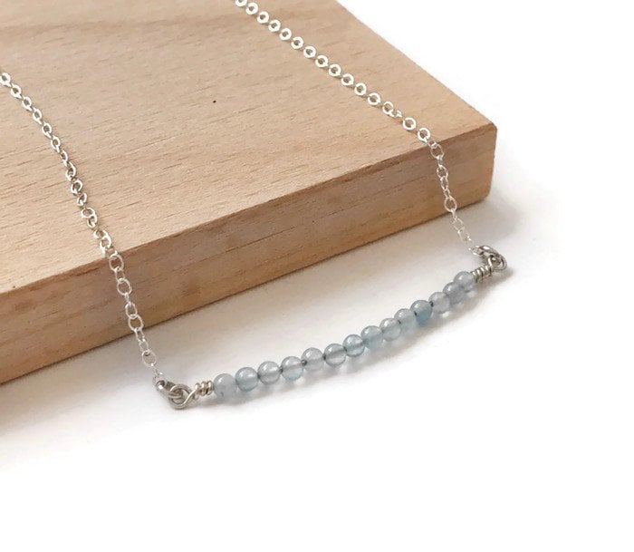 Aqua Jade Bar Halskette, Sterling Silber Heilstein Perlen Edelstein Geburtstagsgeschenke Für Sie, Frauen von GSminimal