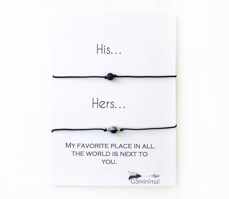 Blauer Achat Feuer Lava Armband, Paare Armbänder, Entfernung Armband Set, Passende Seine Sie Wunsch Geschenke Für Männer von GSminimal