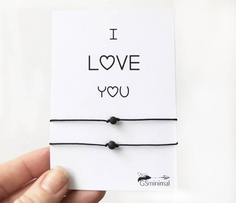 Ich Liebe Dich Armband, Schwarzes Lava Paare Entfernung Sein Und Ihr Wunsch Passende Armbänder Für Paare, Geschenk Männer von GSminimal