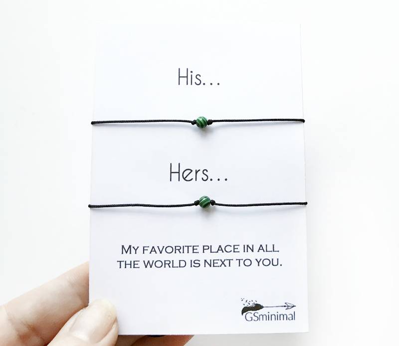 Rekonstituierte Malachit Armbänder, His Hers Passende Paare String Armband, Geschenk Für Männer Frauen, Valentinstag von GSminimal