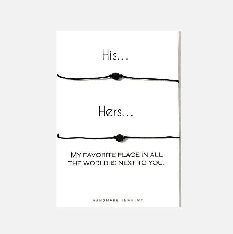 Schwarz Lava Stein Passende Paare Armbänder - His & Hers Black String Set Stärke Geschenk Für Männer Und Frauen Freund Freundin von GSminimal