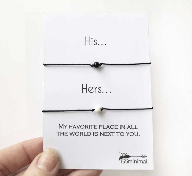 Schwarz Weiß Onyx Armbänder, Seine Und Ihre Paare Wunsch Armband, Fernarmband Set Für Paare, Geschenk Männer von GSminimal