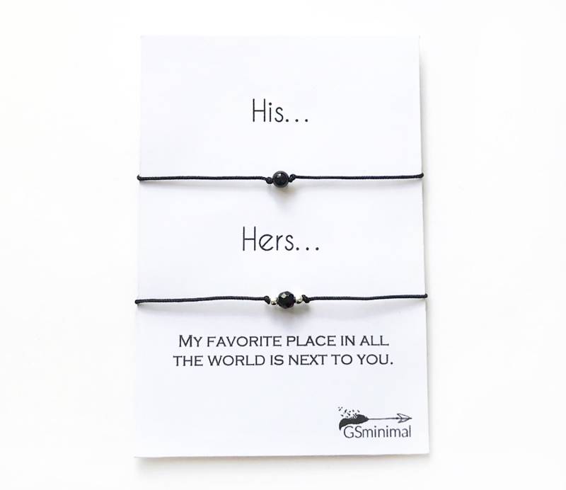 Schwarzer Onyx Armband, Seine Hers Partnerarmband, Fernbeziehung, Armband Für Paare, Valentinstag Geschenk Männer von GSminimal