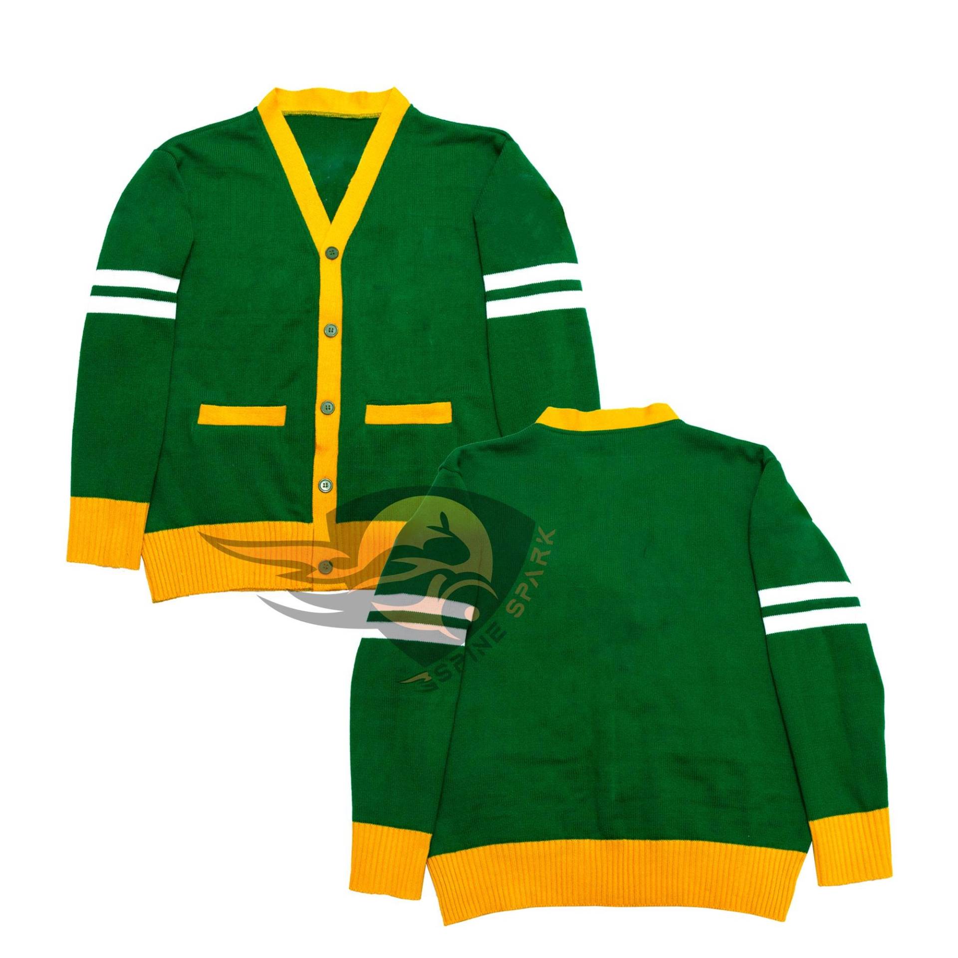Grün Varsity Strickjacke Retro Letterman Style Pullover Mit Gelb Trim & Stripes Unisex Preppy Herbst Strick Kleidung Gemütlich College Ästhetik von GStyle2020