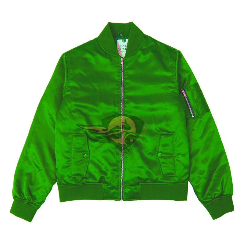 Kelly Green Satin Bomber Handgefertigte Flugpilot Trucker Zip Up High School Letterman Baseball Streetwear College Universität Ma-1 Jacke von GStyle2020
