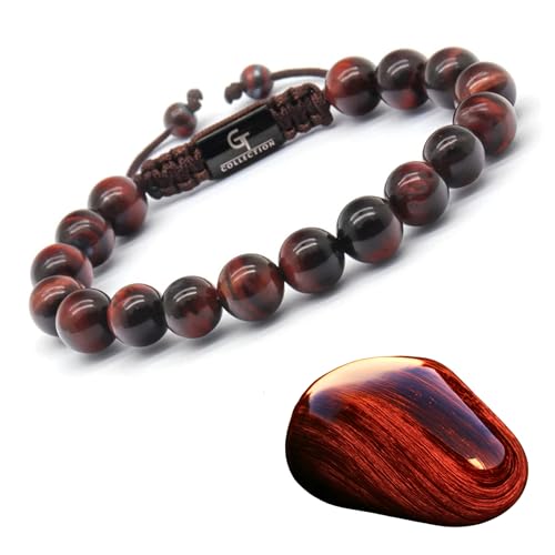 GT collection Perlenarmband für Herren | Geschenk für Männer | Einheitsgröße | Wird wegen seiner erdenden Wirkung verwendet | 100% natürlich | Verstellbares Armband für Männer mit Edelsteinen (Rot) von GT collection