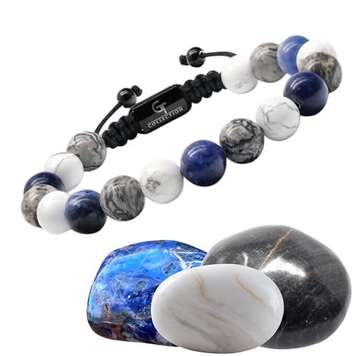 Perlenarmband für Herren | Geschenk für Männer | Einheitsgröße | Wird wegen seiner erdenden Wirkung verwendet | 100 % natürlich | Verstellbares Armband für Männer mit Edelsteinen (Mehrfarbig) von GT collection