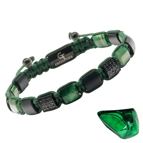 GT collection Flaches Perlenarmband, verstellbare Edelsteinarmbänder für Männer – Natursteinarmbänder – verstellbare Kordel & kraftvolle Edelsteine (Grün) von GT collection