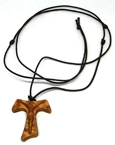 10.273.90 Halskette Kreuz Tau 3 cm mit Christus A Relief San Francesco Assisi Olivenholz Frieden Kommunion 3 Knoten von GTBITALY