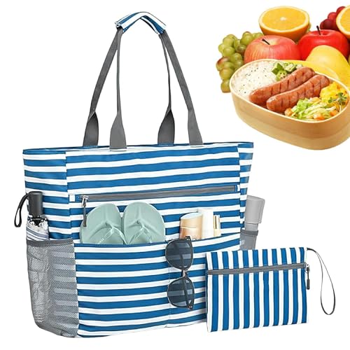 GTFYUDGH Strandtaschen Für Damen,Wasserdichte Strandtasche Mit Münzfach | Faltbare Wasserdichte Tragetasche Mit Reißverschluss Für Reisen Camping Picknick Pool Wandern Pendeln Gym Urlaub Arbeit Alltag von GTFYUDGH