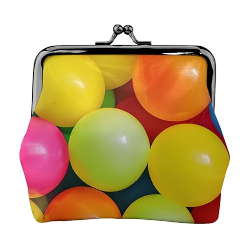 Bälle Farben Muster Druck Volldoppelseitig Bedrucktes Muster Damen und Mädchen Mode Leder Kiss Lock Münzgeldbörse Kartentasche, Schwarz , Einheitsgröße, Kartenhalter von GTGHYLHA