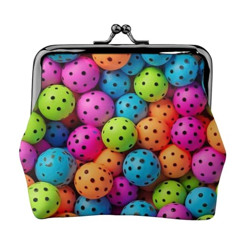 Bälle Farben Muster voll doppelseitig bedrucktes Muster Damen und Mädchen Mode Leder Kiss Lock Münzgeldbörse Kartentasche, Schwarz , Einheitsgröße, Kartenhalter von GTGHYLHA