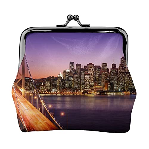 Bay Bridge Doppelseitig Bedrucktes Muster Damen Mädchen Mode Leder Kiss Lock Münzbörse Kartentasche, Schwarz , Einheitsgröße, Kartenhalter von GTGHYLHA