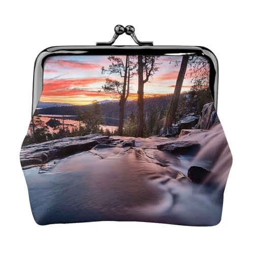 Beautiful Lake Full Double-Sided Printed Pattern Damen und Mädchen Mode Leder Kiss Lock Münzbörse Kartentasche, Schwarz , Einheitsgröße, Kartenhalter von GTGHYLHA