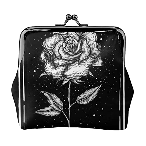 Beauttiful Rose Full Double Sided Printed Pattern Damen und Mädchen Mode Leder Kiss Lock Münzgeldbörse Kartentasche, Schwarz , Einheitsgröße, Kartenhalter von GTGHYLHA