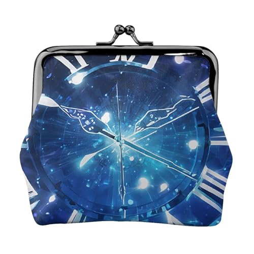 Blaue Musiknoten voll doppelseitig bedrucktes Muster Damen und Mädchen Mode Leder Kiss Lock Münzbörse Kartentasche, Schwarz , Einheitsgröße, Kartenhalter von GTGHYLHA