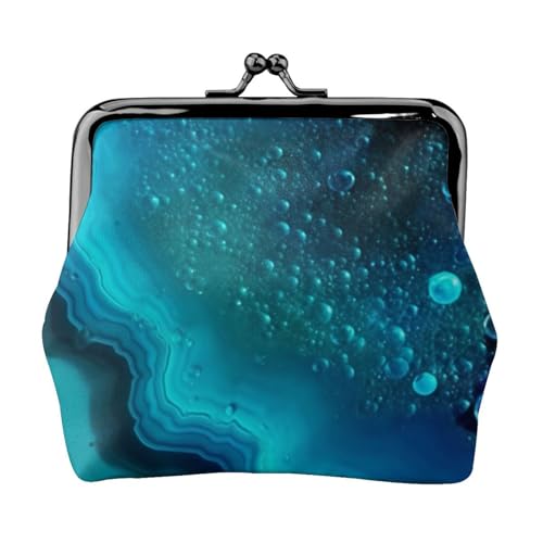 Bright Aqua Blue Turquoise Full Double-Sided Printed Pattern Damen und Mädchen Mode Leder Kiss Lock Münzbörse Kartentasche, Schwarz , Einheitsgröße, Kartenhalter von GTGHYLHA