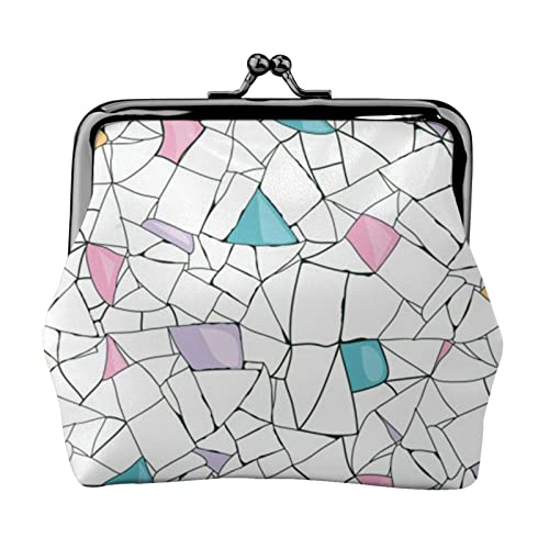 Buntes unregelmäßiges geometrisches doppelseitig bedrucktes Muster, Damen und Mädchen, modisches Leder, Kussschloss, Münzgeldbörse, Kartentasche, Schwarz , Einheitsgröße, Kartenhalter von GTGHYLHA