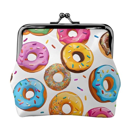 Donut doppelseitig bedrucktes Muster Damen und Mädchen Mode Leder Kiss Lock Münzbörse Kartentasche, Schwarz , Einheitsgröße, Kartenhalter von GTGHYLHA