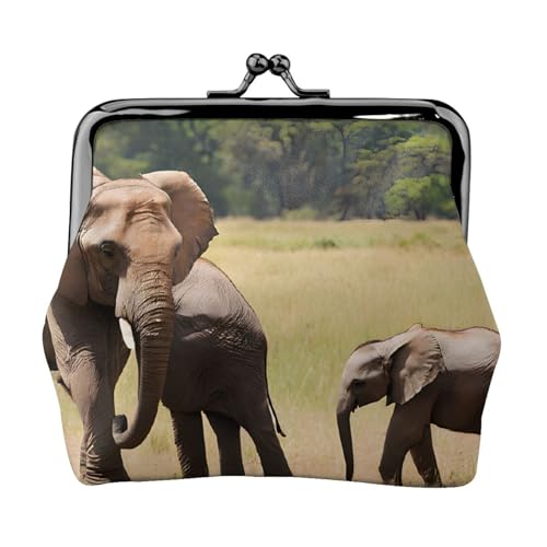 Elefantenfamilie doppelseitig bedrucktes Muster Damen und Mädchen Mode Leder Kiss Lock Münzbörse Kartentasche, Schwarz , Einheitsgröße, Kartenhalter von GTGHYLHA