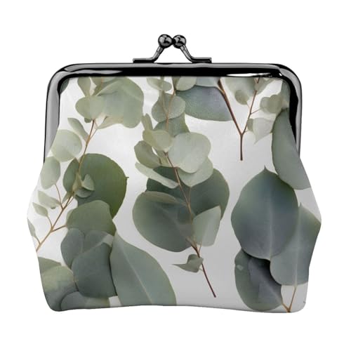 Eucalyptus Leaves Full Double-Sided Printed Pattern Damen und Mädchen Mode Leder Kiss Lock Coin Purse Card Bag, Schwarz , Einheitsgröße, Kartenhalter von GTGHYLHA