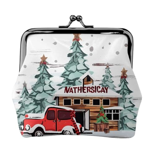 Farmhouse Weihnachten voll doppelseitig bedrucktes Muster Damen und Mädchen Mode Leder Kiss Lock Münzbörse Kartentasche, Schwarz , Einheitsgröße, Kartenhalter von GTGHYLHA