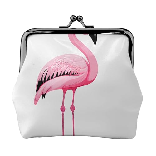 Flamingo doppelseitig bedrucktes Muster Damen und Mädchen Mode Leder Kiss Lock Münzbörse Kartentasche, Schwarz , Einheitsgröße, Kartenhalter von GTGHYLHA
