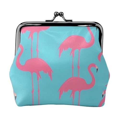 Flamingo doppelseitig bedrucktes Muster Damen und Mädchen Mode Leder Kiss Lock Münzbörse Kartentasche, Schwarz , Einheitsgröße, Kartenhalter von GTGHYLHA