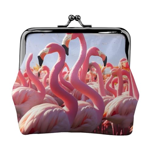 Flamingos Party Full Double Side Printed Pattern Damen und Mädchen Mode Leder Kiss Lock Münzbörse Kartentasche, Schwarz , Einheitsgröße, Kartenhalter von GTGHYLHA