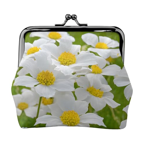 Floral Flowers Daisies Full Double-Sided Printed Pattern Damen und Mädchen Mode Leder Kiss Lock Münzbörse Kartentasche, Schwarz , Einheitsgröße, Kartenhalter von GTGHYLHA