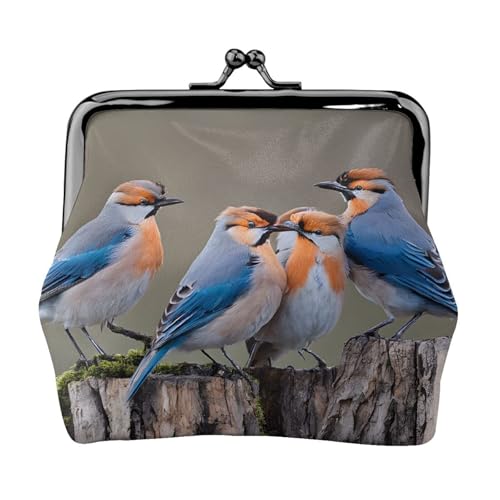 Four Birds Doppelseitig Bedrucktes Muster Damen und Mädchen Mode Leder Kiss Lock Münzbörse Kartentasche, Schwarz , Einheitsgröße, Kartenhalter von GTGHYLHA