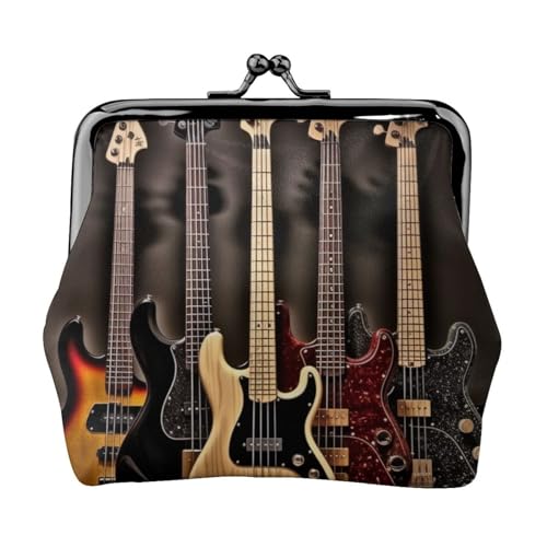 Gitarre Bass Musik Musikinstrumente voll doppelseitig bedruckt Muster Damen und Mädchen Mode Leder Kiss Lock Münzbörse Kartentasche, Schwarz , Einheitsgröße, Kartenhalter von GTGHYLHA
