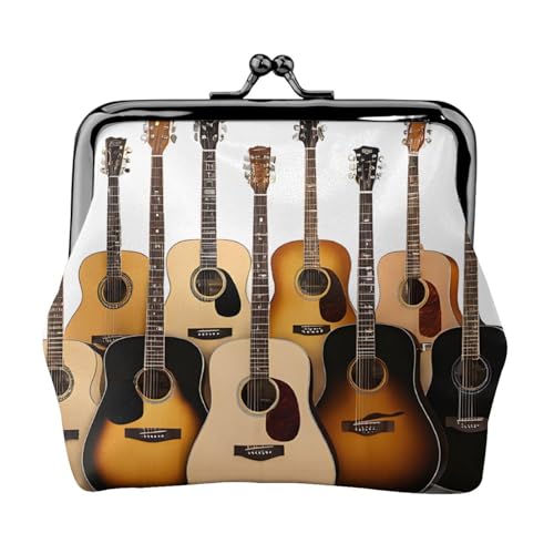 Gitarren-Doppelseitig bedrucktes Muster Damen und Mädchen Mode Leder Kiss Lock Münzbörse Kartentasche, Schwarz , Einheitsgröße, Kartenhalter von GTGHYLHA