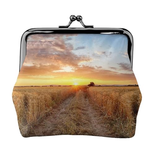 Golden Wheat Field Full Double Sided Printed Pattern Damen und Mädchen Mode Leder Kiss Lock Coin Purse Card Bag, Schwarz , Einheitsgröße, Kartenhalter von GTGHYLHA