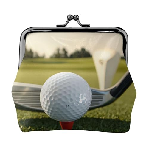 Golfball doppelseitig bedrucktes Muster Damen und Mädchen Mode Leder Kiss Lock Münzbörse Kartentasche, Schwarz , Einheitsgröße, Kartenhalter von GTGHYLHA