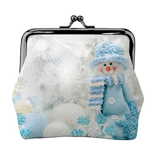 Happy Snowman Full Double-Sided Printed Pattern Damen und Mädchen Mode Leder Kiss Lock Coin Purse Card Bag, Schwarz , Einheitsgröße, Kartenhalter von GTGHYLHA