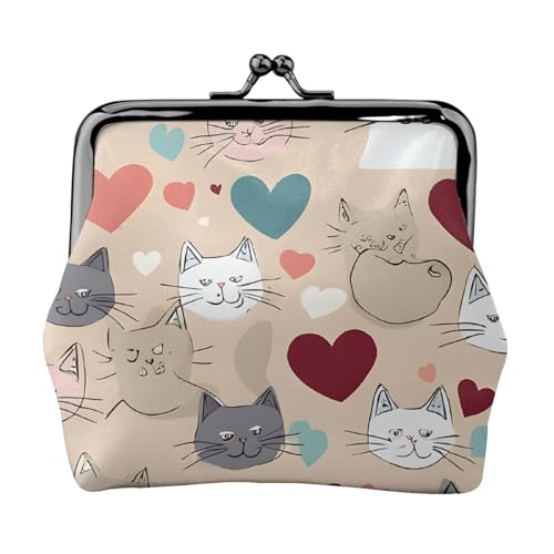 Happy Walking Kitty doppelseitig bedrucktes Muster Damen und Mädchen Mode Leder Kiss Lock Münzbörse Kartentasche, Schwarz , Einheitsgröße, Kartenhalter von GTGHYLHA