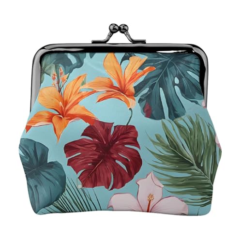 Hojas Tropicales Y Flores doppelseitig bedrucktes Muster Damen und Mädchen Mode Leder Kiss Lock Münzbörse Kartentasche, Schwarz , Einheitsgröße, Kartenhalter von GTGHYLHA