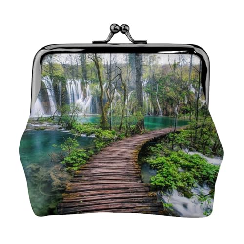 Holzbrücke doppelseitig bedrucktes Muster Damen und Mädchen Mode Leder Kiss Lock Münzbörse Kartentasche, Schwarz , Einheitsgröße, Kartenhalter von GTGHYLHA