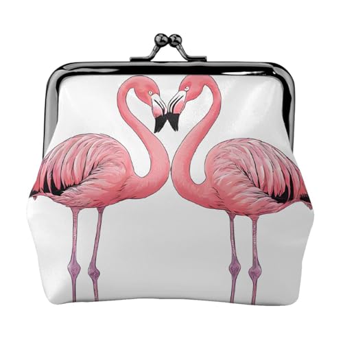Ink Flamingos Full Double-Sided Printed Pattern Damen und Mädchen Mode Leder Kiss Lock Coin Purse Card Bag, Schwarz , Einheitsgröße, Kartenhalter von GTGHYLHA