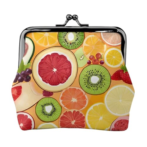 Kiwi Wassermelone voll doppelseitig bedrucktes Muster Damen und Mädchen Mode Leder Kiss Lock Münzbörse Kartentasche, Schwarz , Einheitsgröße, Kartenhalter von GTGHYLHA