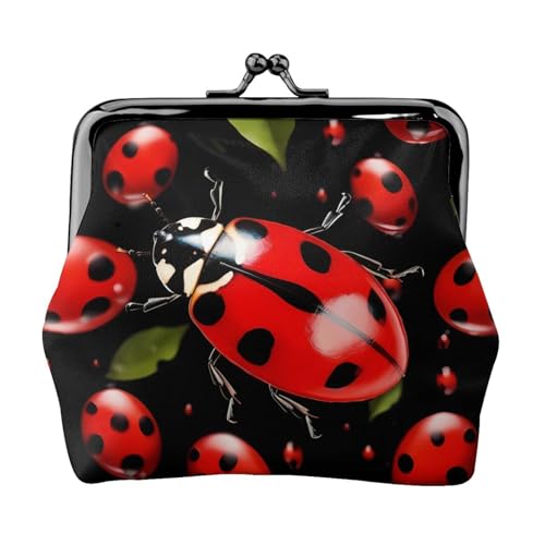 Ladybug doppelseitig bedrucktes Muster Damen und Mädchen Mode Leder Kiss Lock Münzbörse Kartentasche, Schwarz , Einheitsgröße, Kartenhalter von GTGHYLHA