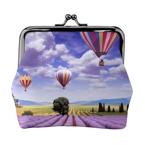 Lavendel Heißluftballon Volldoppelseitig Bedrucktes Muster Damen Mädchen Mode Leder Kiss Lock Münzbörse Kartentasche, Schwarz , Einheitsgröße, Kartenhalter von GTGHYLHA